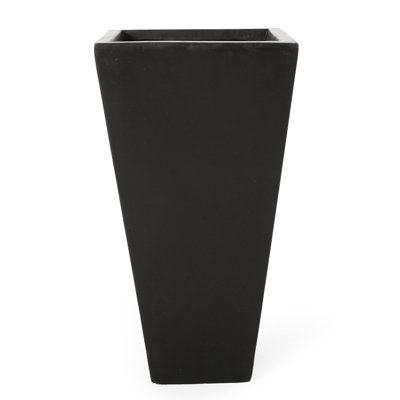 Modern 13" Black Cast Stone Planter - Tapered, Outdoor Appeal, 12.63" L X W 25.32" H Planter, Long-Lasting, 25.32