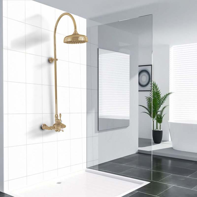 Exposed Thermostatic Shower System 36'' Wall Mounted with 1.75 GPM Lever/Cross Handles, Unlacquered Raw Brass