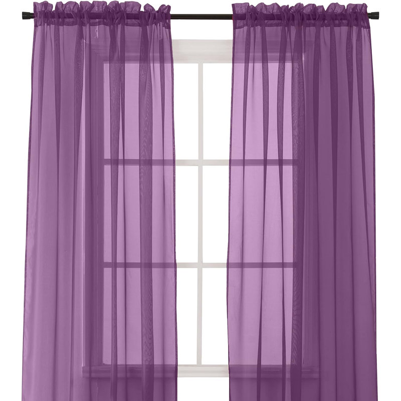 Yaelle Semi Sheer Curtain Pair, 60" W x 84" L, Purple