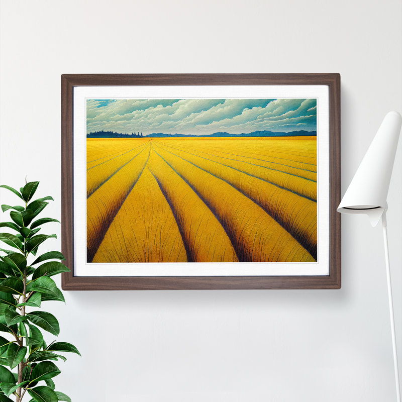 Watercolour Wheat Field Vol.6 - Single Picture Frame Print, 25cm H x 34cm W, Brown