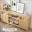 Meuble télé Highboy, meuble télé à DEL pour téléviseur de 80 po, console multimédia avec rangement pour le salon, chêne