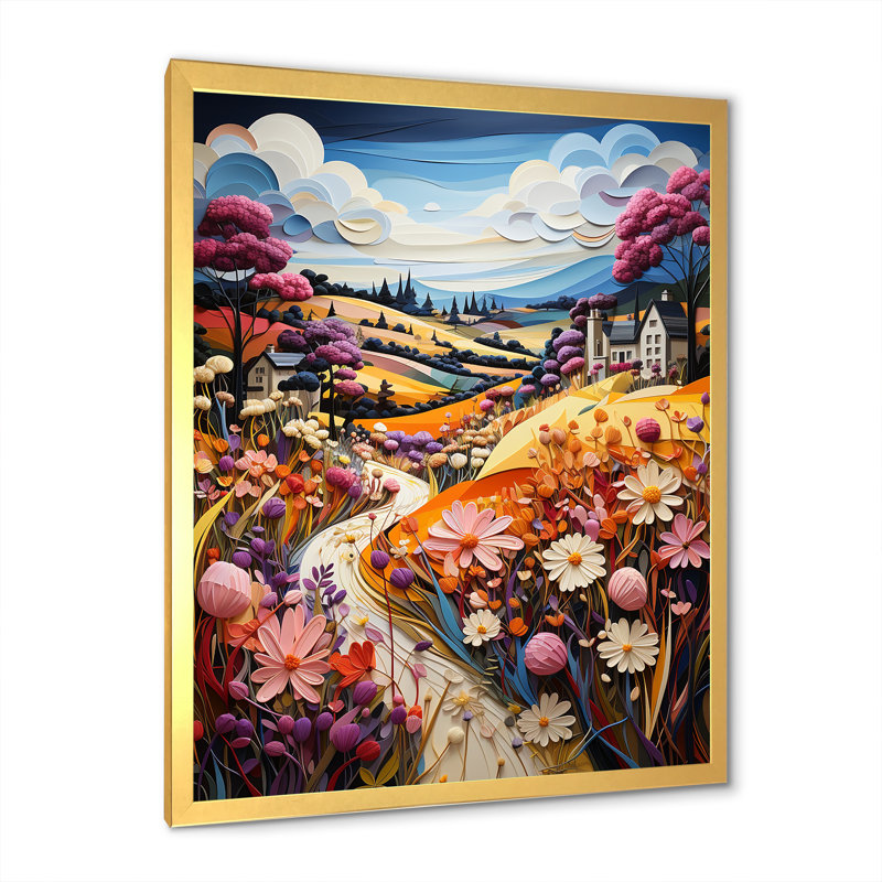 «Whimsical Magical Fields II», reproduction sur toile, Cadre doré simple, H 40 po x l 30 po x P 1,5 po