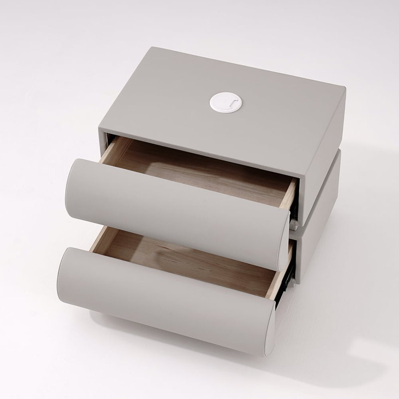 Table de chevet 2 tiroirs Hum minimal, Gris