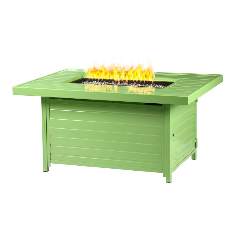 Yahya Rectangle Aluminum Propane Smokeless Fire Pit Table with Hidden Fuel Tank, Green
