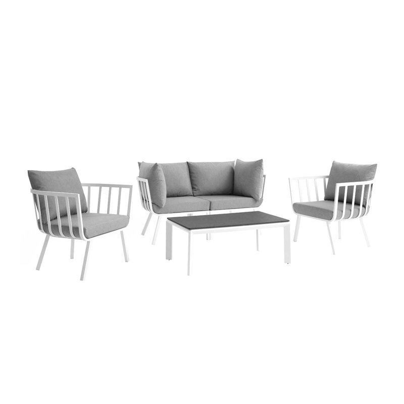 Riverside 5-piece Aluminum Outdoor Patio Set with Thick Cushions by Havenside Home, White, Gray