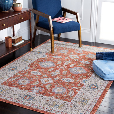 Oriental Power Loom Ivory/Rust Area Rug