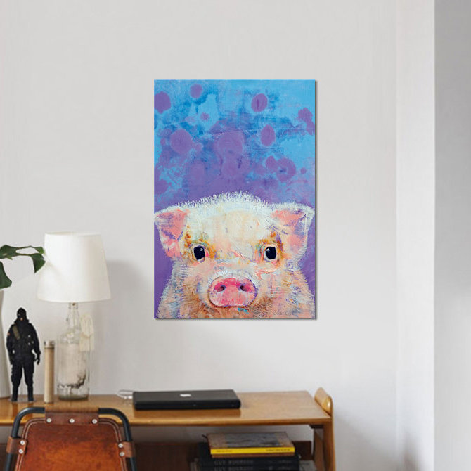 « porcelets », peinture sur toile tendue, H 26 po x l 18 po x P 1,5 po, Toile avec cadre noir, Pas de tapis