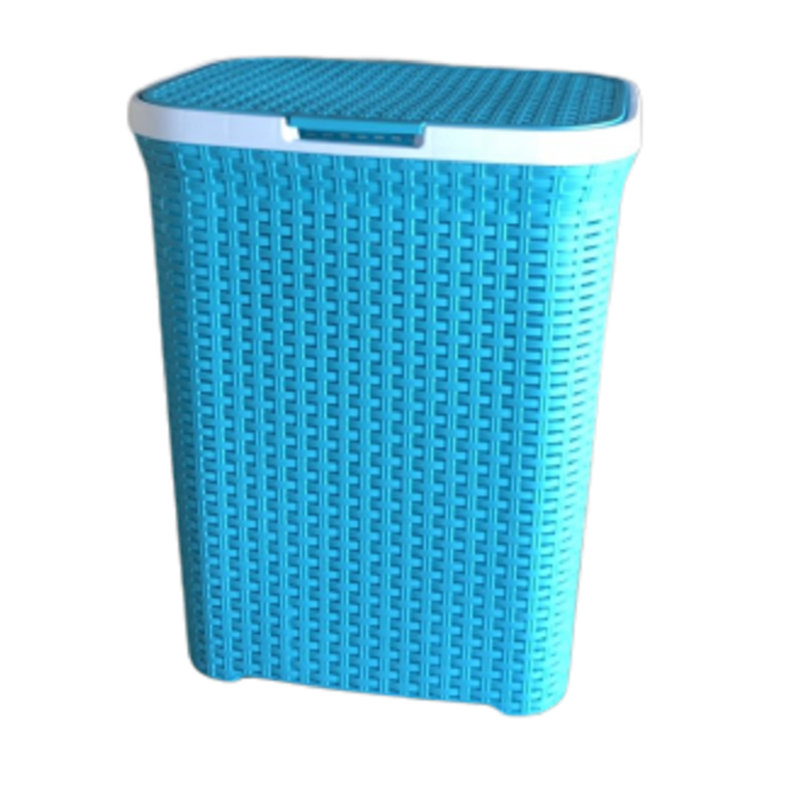 Plastic Laundry Hamper with Handles, Blue/White