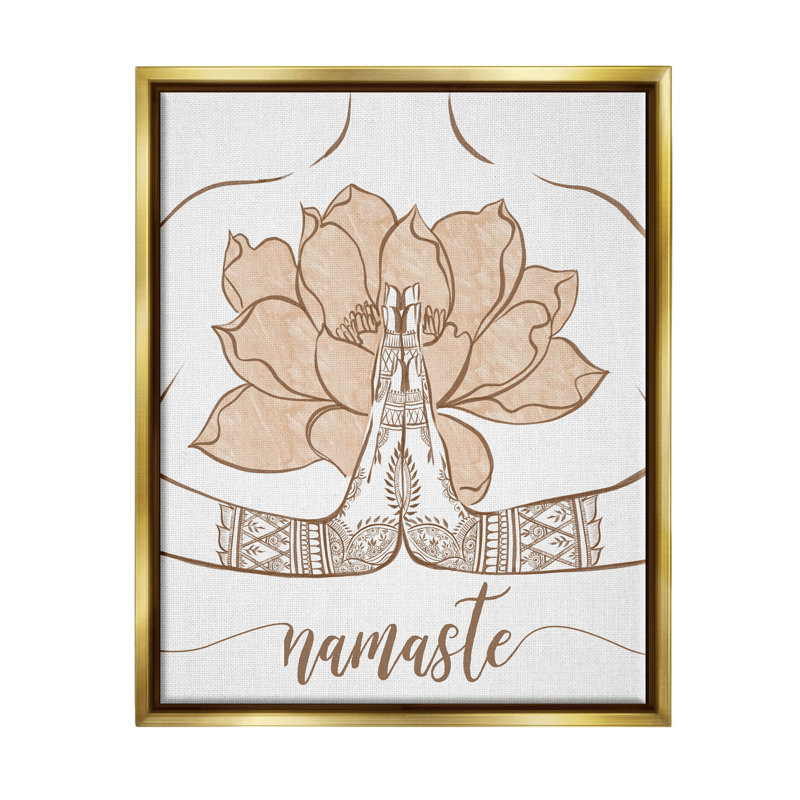 Namaste henné motif lotus, estampe numérique par Ziwei Li, H 21 po x l 17 po x P 1,7 po, Cadre flottant métallique doré