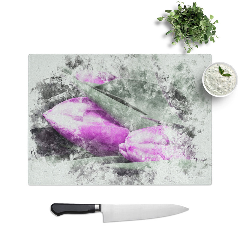 Tempered Glass Bunch of Purple Tulips Chopping Board, 28.5 cm x 39 cm