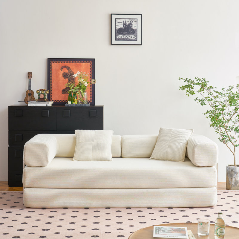 Canapé-lit Boneless Convertible, Blanc, H 26,3 po x l 62,9 po x P 35,4 po