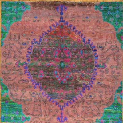 Tapis rose / vert / mauve en laine / coton Sumalee