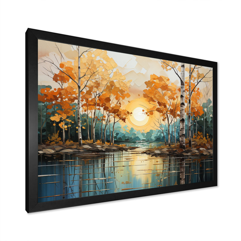 Birch Woods Golden Reflections II - impression de toile de bouleau, Cadre photo noir, H 30 po x l 40 po x P 1,5 po