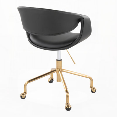 Chaise de salle à manger de bureau en métal doré et similicuir noir, ensemble de 1