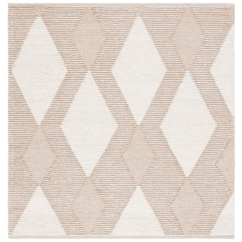 Tapis géométrique fait à la main blanc / ivoire Charvik, Carré 6 pi