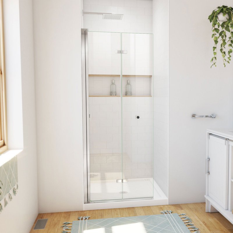 Aqua-Q Fold 36 W X 36 D X 74.75 H Frameless Square Shower Enclosure, Chrome, White