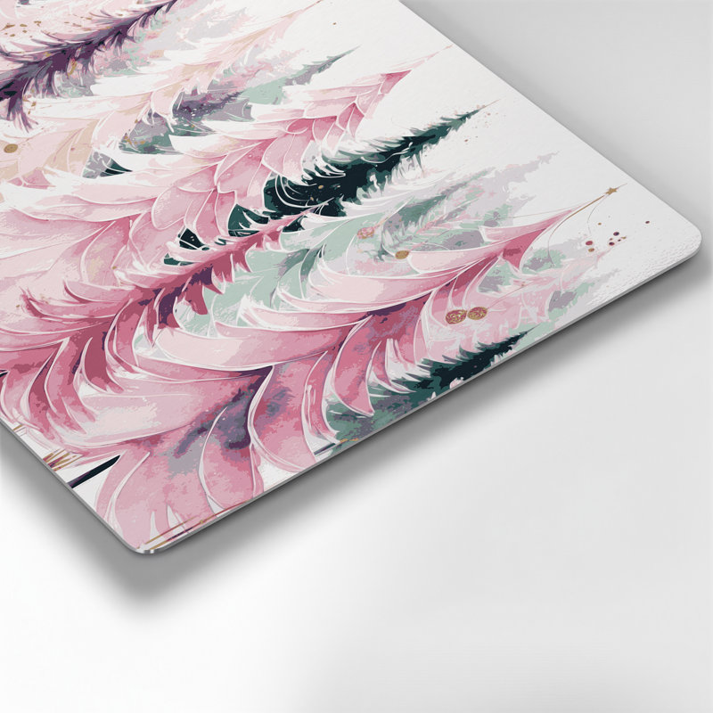 Art mural en métal gris, arbres de Noël rose, H 12 po x l 18 po