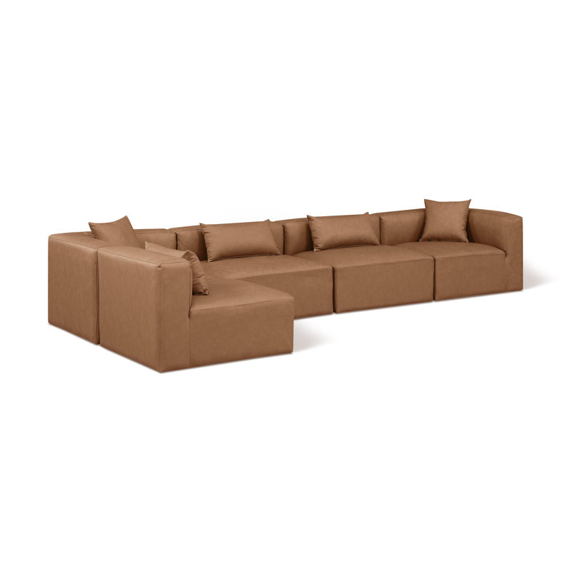 Canapé modulaire en similicuir 5 pièces Ivion, Cuir brun végétalien