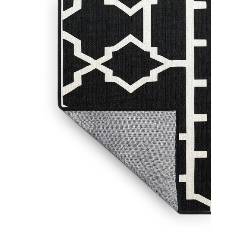 Tapis noir en treillis lavable à la machine, Rond 5 pi