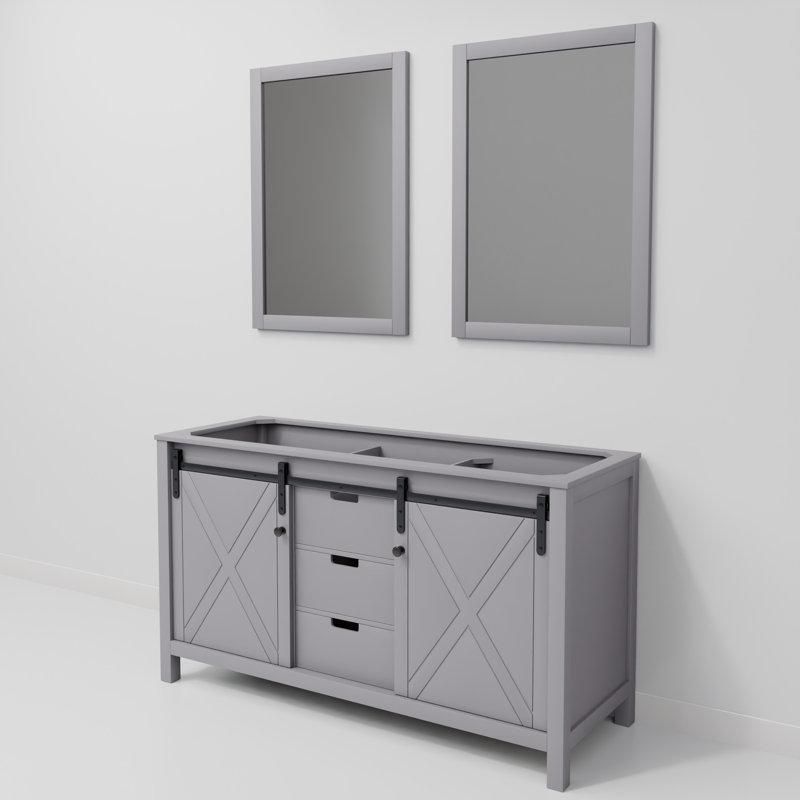 Meuble-lavabo double l 60 po x P 22 po et miroirs 24 po Marsyas, Gris foncé