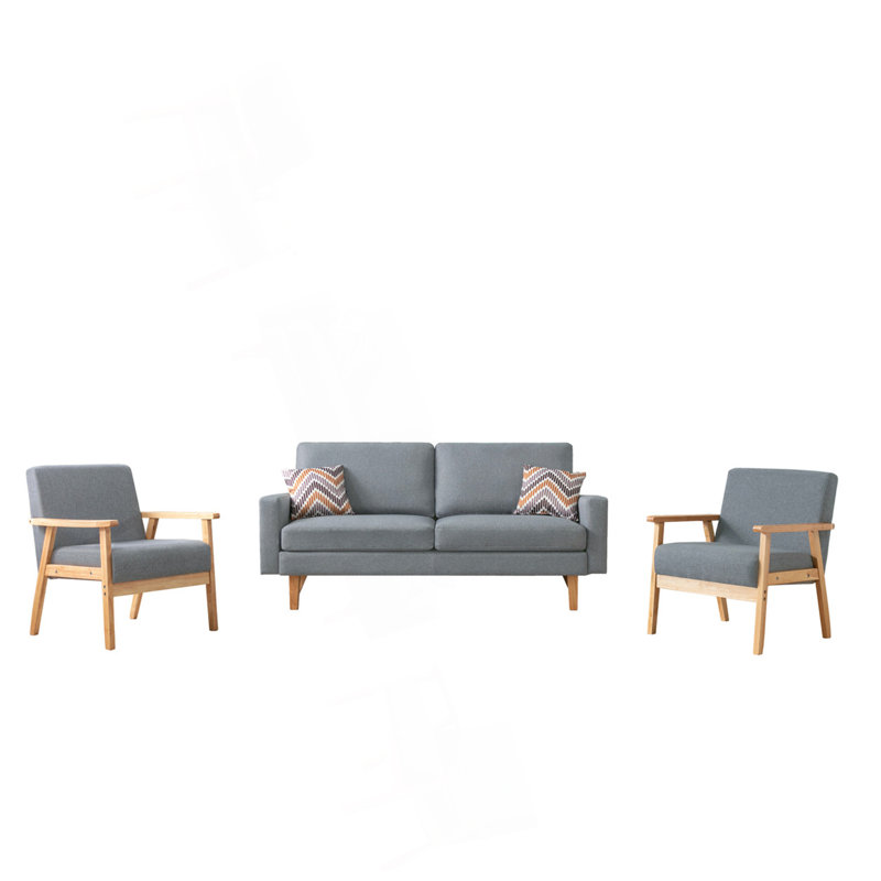 Canapé en lin 70 po Bahamas et 2 chaises avec 2 coussins décoratifs, Gris, Brun