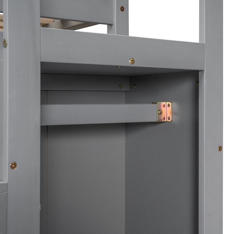 Gray Full Size Loft Bed With Functional Storage And Mounting Options - Space Efficient Bedroom Solution In Built-In For Use