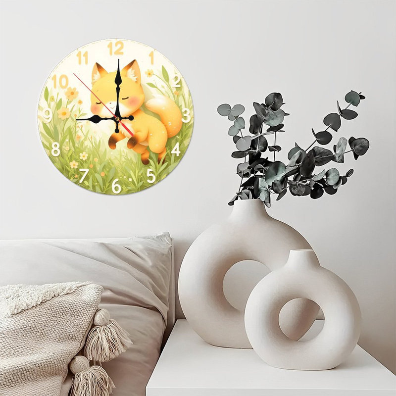 cute fox clock meadow flowers design