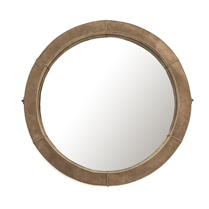 Pendre Flat Suede Wall Mirror, 35.5" H x 35.5" W