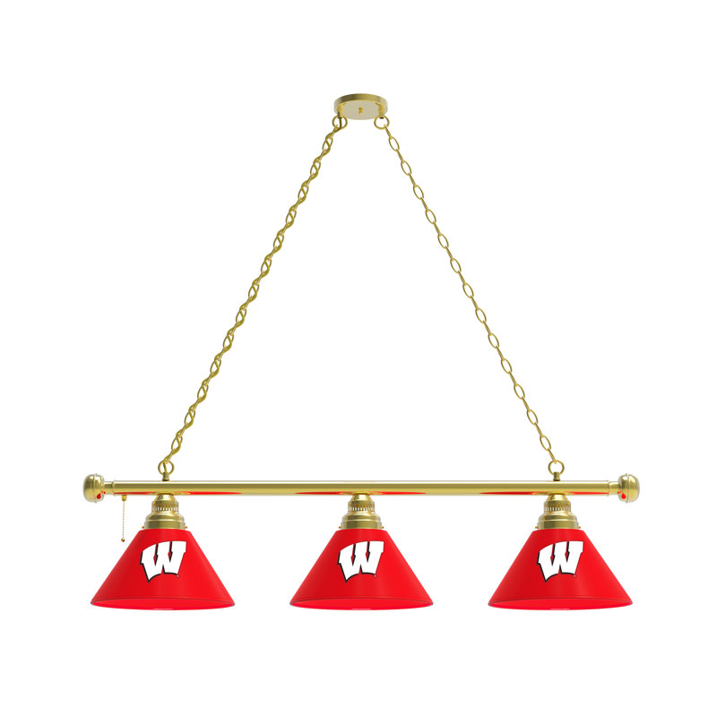 3 - Light Pool Table Lights Pendant, Brass, Wisconsin Bucky Badger