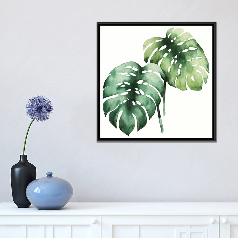 « tropical plante i », impression sur toile, H 18 po x l 18 po x P 1,5 po, Pas de tapis, Toile avec cadre noir