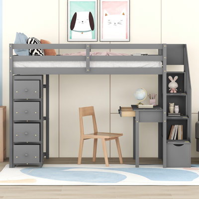 Multifunctional Wooden Loft Bed With Built-In Storage And Study Desk
