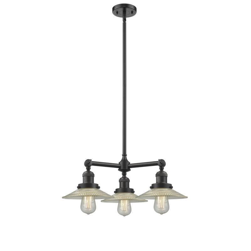 Luminaire suspendu linéaire pour îlot de cuisine 3 lumières Mald, Halophane transparent, Nickel poli