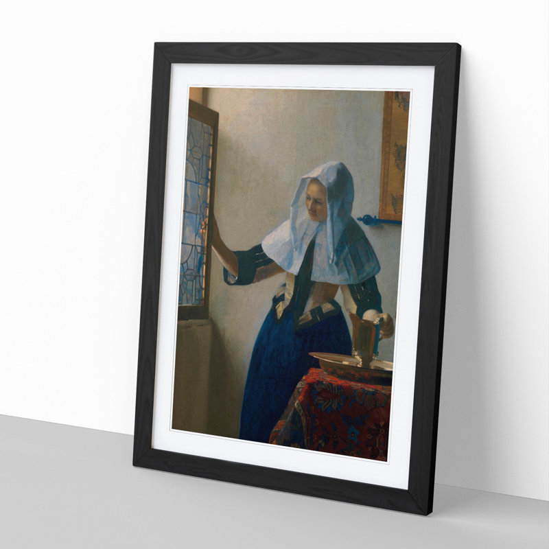 Young Woman with a Water Pitcher by Johannes Vermeer - Picture Frame Painting, 65cm H x 48cm W x 2cm D, Black