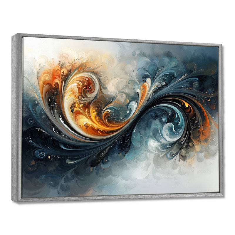 «Parallel Streams Of Fractal Horizon II», art abstrait spirale moderne, H 12 po x l 20 po, Impression encadrée flottante