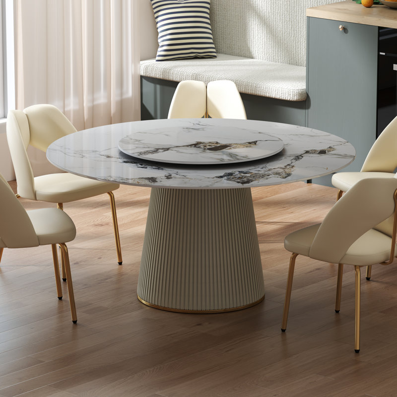 Round Stone Top Dining Table, 29.53" H x 59.05" W x 59.05" L, Patek White