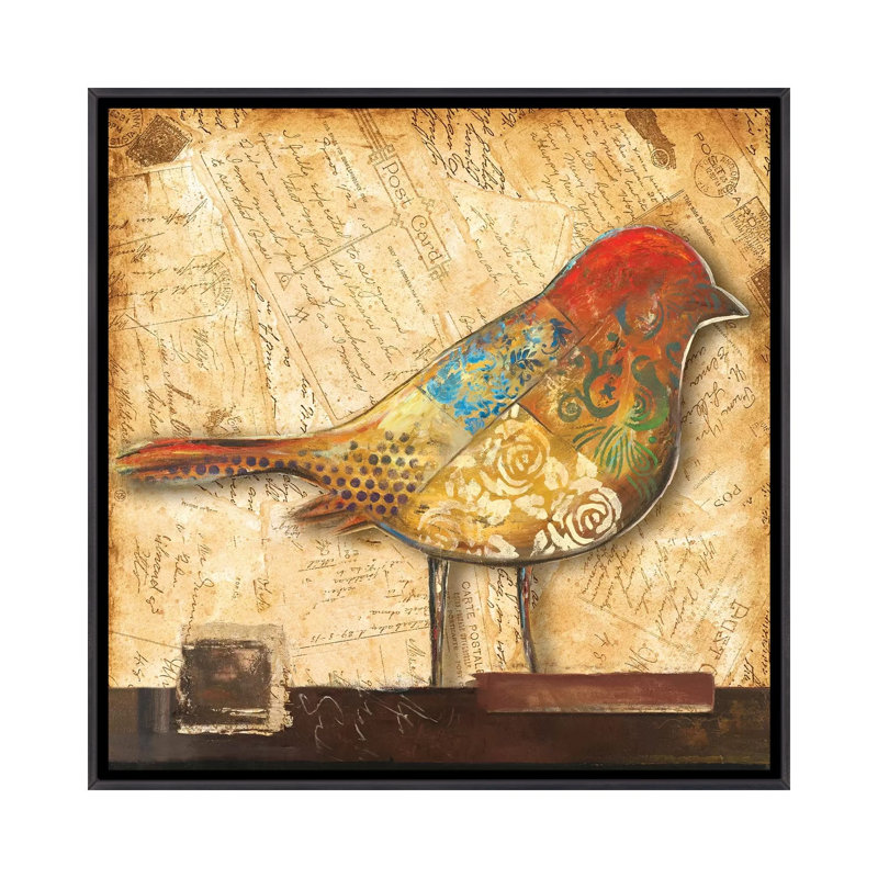Impression d’art graphique, "Bird of collage II" par Patricia Pinto, Pas de tapis, H 37 po x l 37 po x P 1,5 po
