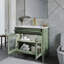 Lavabo de salle de bain 36 po Mid-Century avec verre à motif et bande lumineuse à capteur de mouvement, meuble-lavabo sur pied Farmhouse avec rangement, meuble-lavabo haut de gamme pour salle de bain, vert
