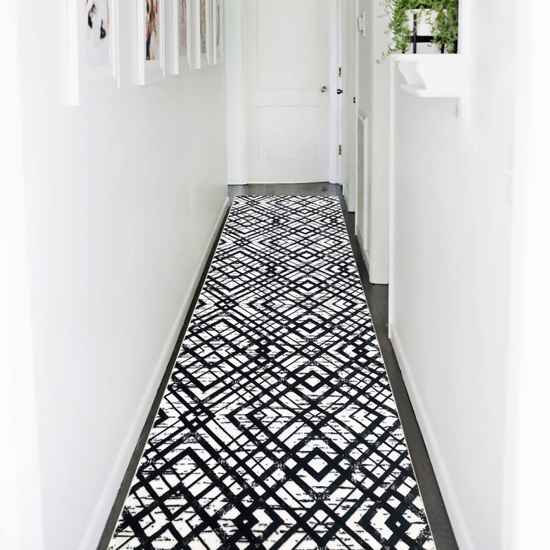Stylish Hall Carpet Runner, Black & White, 31.5 x 78.7 Inches | 100% Polyester, 1.5 lbs/sq ft, Pile Height: 0.4 Inches | Non-Slip Dot Underside, Machine Washable at 86°F | Modern Digital Print Design for Home Decor