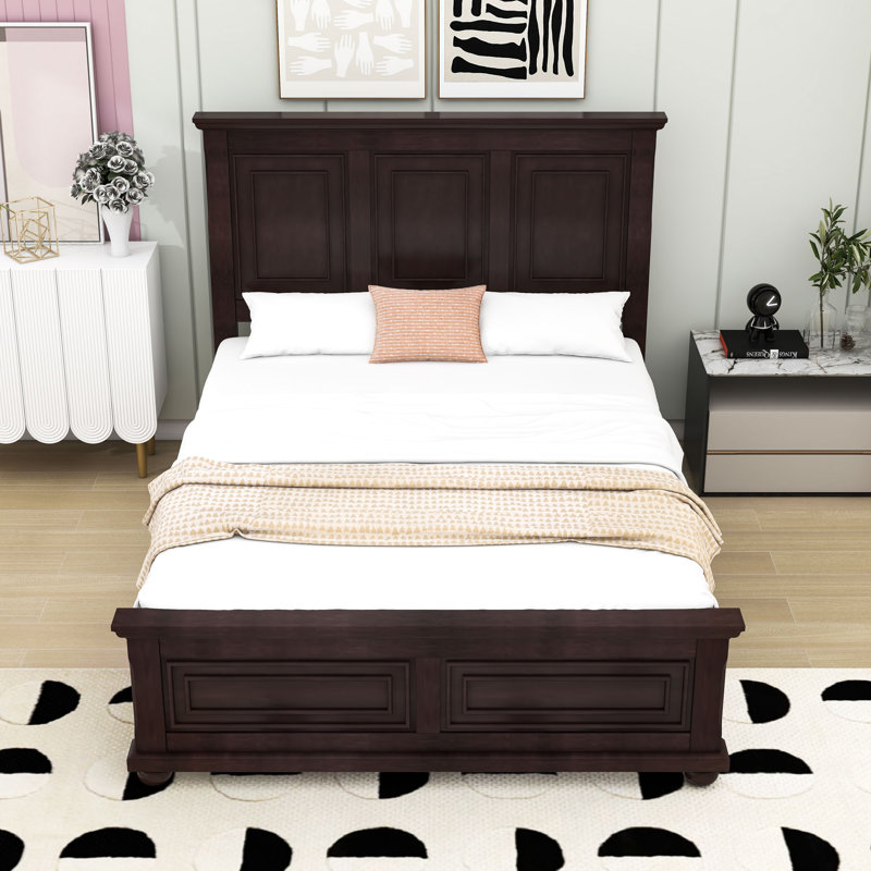 Vintage Wood Platform Bed with Headboard, Brown, Queen