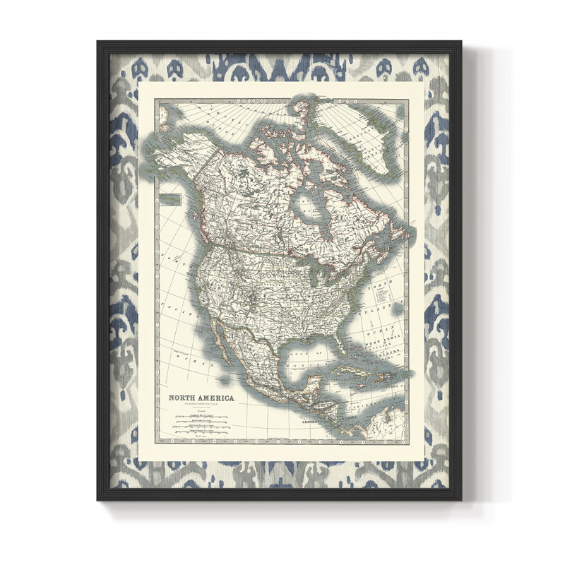 Carte encadrée de l'Amérique du Nord, reproduction encadrée - bois massif, H 20 po x l 16 po, Noir
