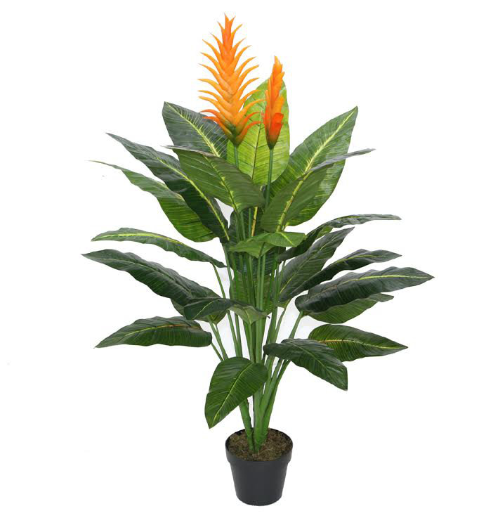 Plante artificielle verte et orange 50 po dans un pot noir