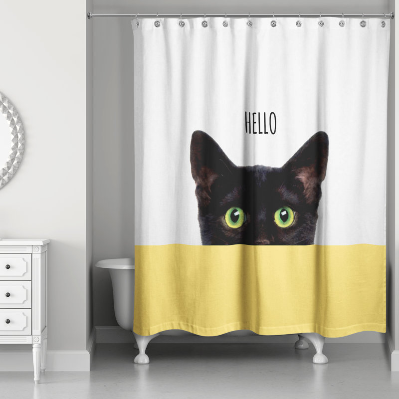 Cats Collection Shower Curtain, White/Yellow