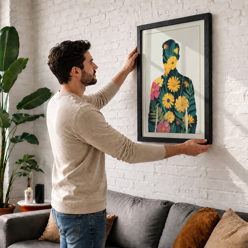 Blooming Within Botanical - Framed Print, A2 - 59.4 x 42.0 cm, Black