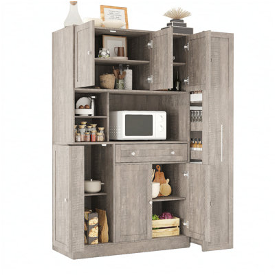 Traditional Freestanding Buffet with Hutch, Large Kitchen Pantry Storage Cabinet with Pull-Out Side Cabinet and Adjustable Shelves