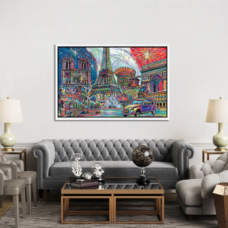 Paris Pop Art by P.D. Moreno - Print on Canvas, White Framed, 152.5 cm H x 101.5 cm W