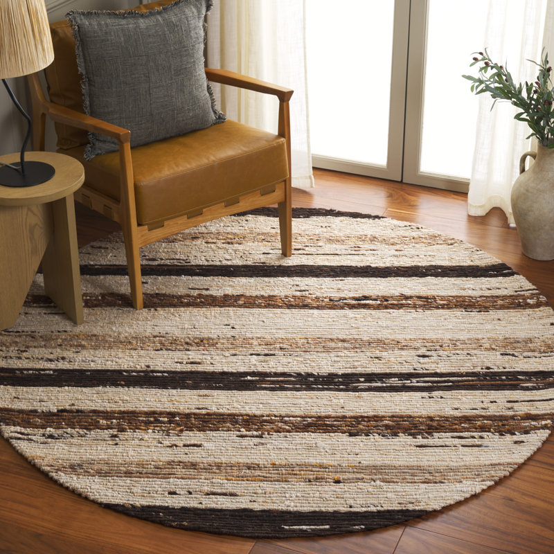 Tapis brun / beige fait à la main Grabowski Pafford, Rond 6 pi