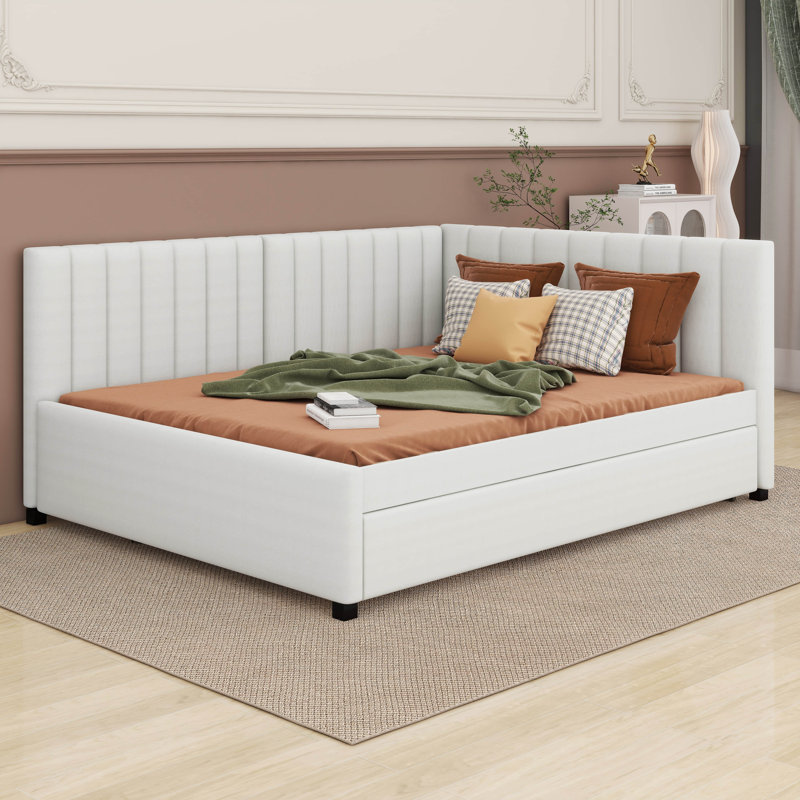 Lit de jour double rembourré avec cadre de canapé-lit gigogne, Beige