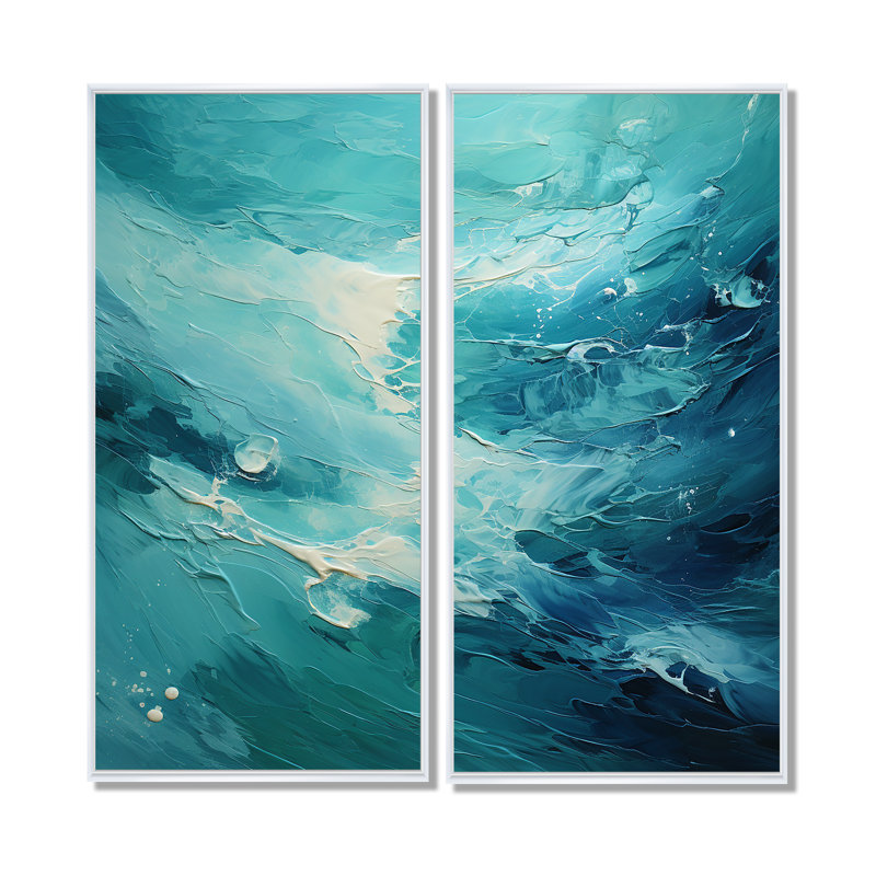 Bleu sarcelle oasis I - ensemble de 2 impressions sur toile modernes jaunes, Floater Framed Print without Mat, 32" H x 32" W