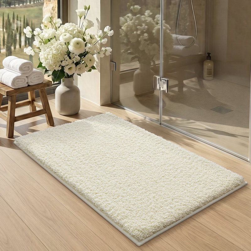 Tapis pour salle de bain antidérapant rectangulaire antidérapant 20 po x 32 po , Simple - L 32 po x l 20 po, Crème