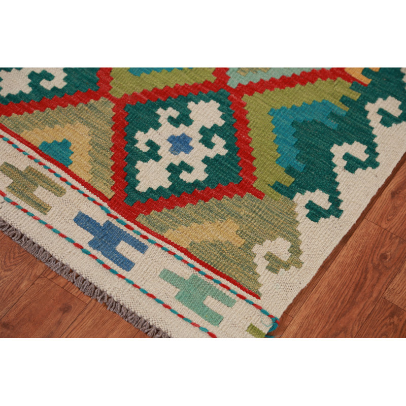 Tapis de couloir oriental en laine Trellis Kilim 3 x 16